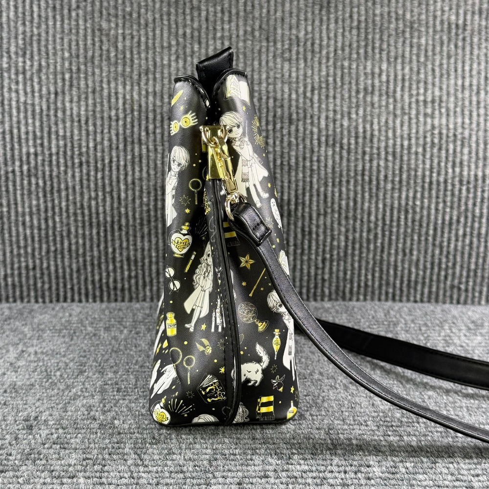 Loungefly Harry Potter Chibi Characters Crossbody Bag Black Gold Anime Print - Picture 3 of 16